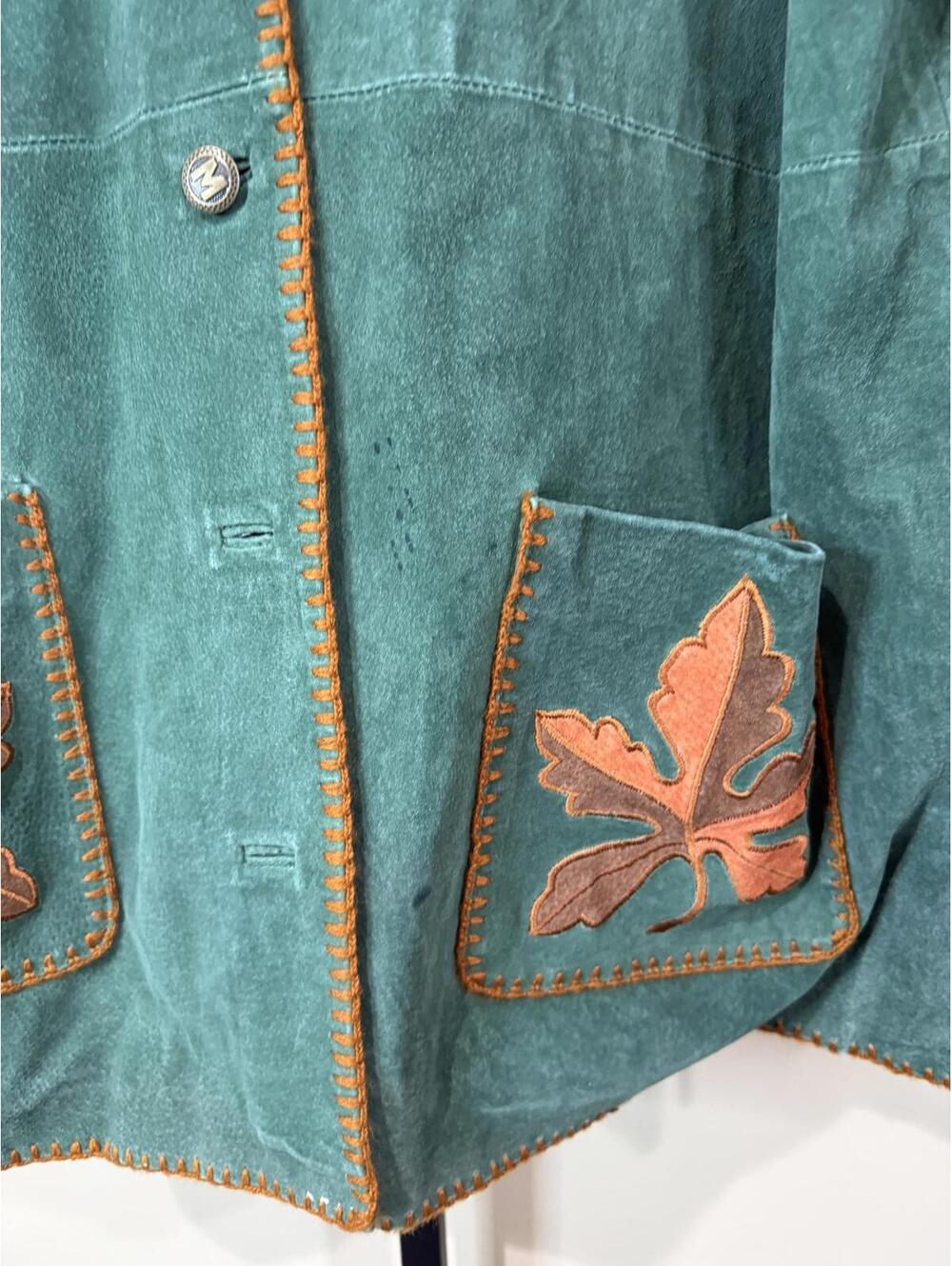 Bob Mackie Green Suede Women's Coat with Leaf Embroidery 2X - Picture 4 of 11